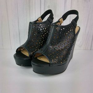 CL Laundry Laser Cut Platform Wedge Sandals Sz 8.5